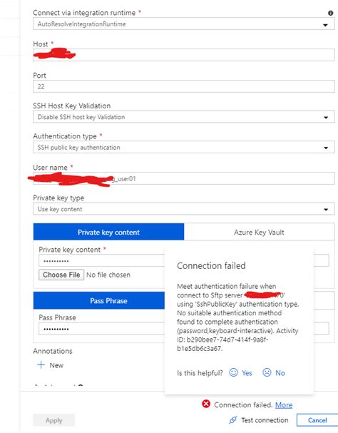 Azure Data Factory Sftp Connection With Authentication Type Ssh Public