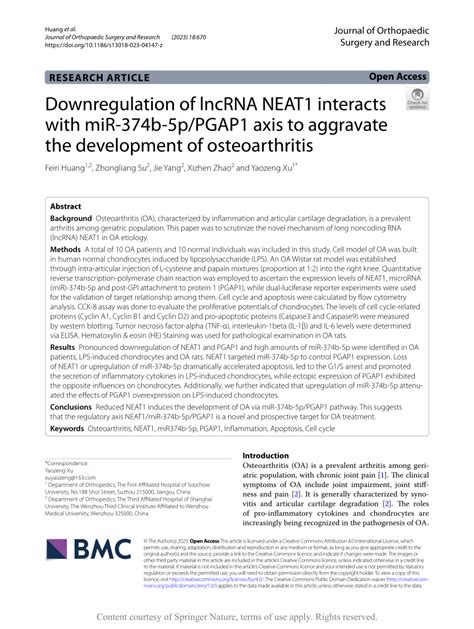 PDF Downregulation Of LncRNA NEAT1 Interacts With MiR 374b 5p PGAP1