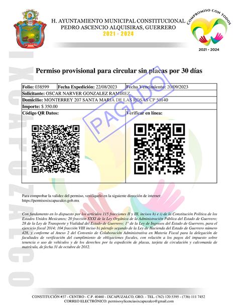 Recibo Permiso Estads Permiso Provisional Para Circular Sin