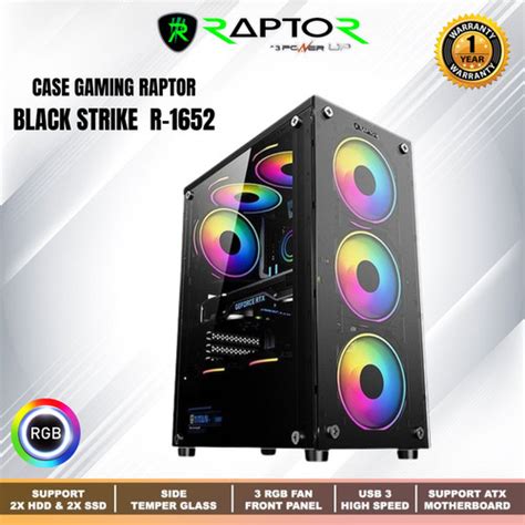 Promo Casing Gaming RAPTOR Black Strike 1652 Tempered Glass Free 3