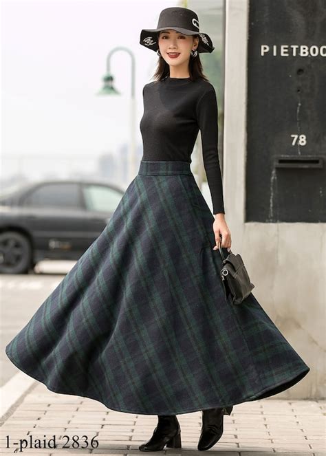 Vintage Inspired Long Wool Plaid Skirt 1950s Winter Maxi Wool Etsy