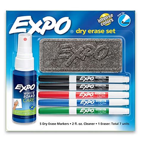 EXPO Low Odor Dry Erase Marker Set with White Board Eraser and Cleaner | Fine Tip — Deals from ...