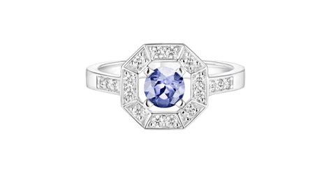 Bague Or blanc Tanzanite Art Déco Rond 5 mm Gemmyo