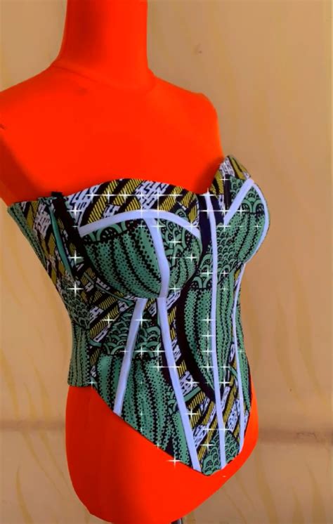 Ankara Corset Top Handmade Sexy Corset Top Green Corset Top By Styleaf