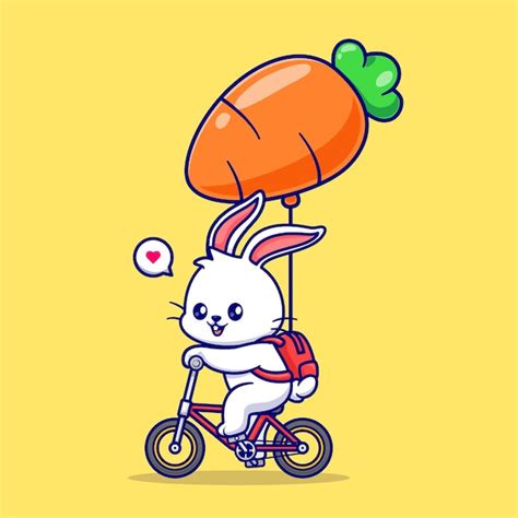 Premium Vector Cute Rabbit Riding Bicycle With Carrot Balloon Cartoon