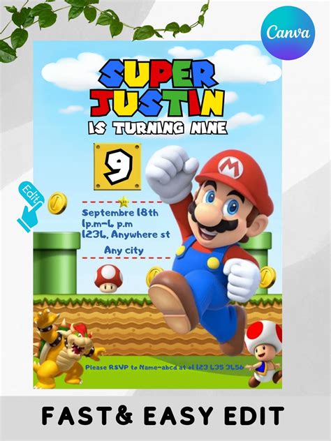 Mario Bros Invitation Super Mario Birthday Invitation Super Brothers