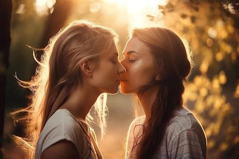 Premium Photo Two Lgbt Lesbian Girls In Love Kiss In Nature In Park