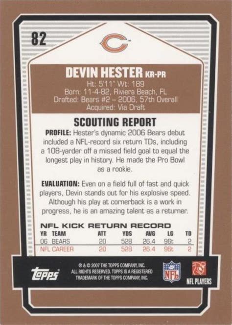 Topps Draft Picks And Prospects Dpp Devin Hester For Sale Ebay