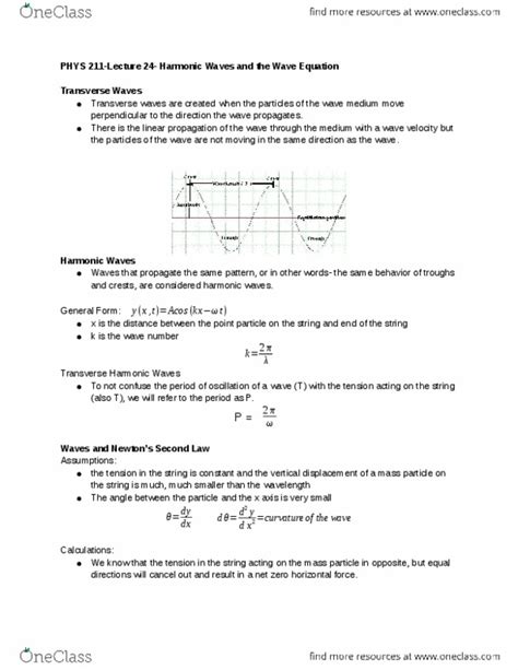 Phys 211 Quiz Harmonic Waves And The Wave Equation Oneclass