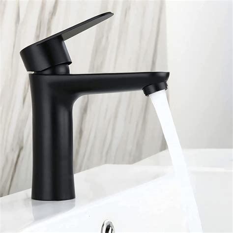 Buy Stainless Steel Matt Black Lever Single Mixer Tap Bathroom Tap Washbasin Mixer Tap X Hot