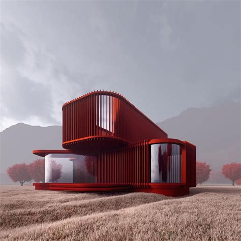 A Red Building In The Middle Of A Field