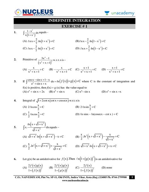 SOLUTION Indefinite Definite Integration Sheet Studypool