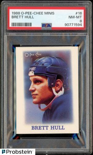 1988 O Pee Chee OPC Mini 16 Brett Hull St Louis Blues RC Rookie PSA 8