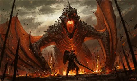 HD wallpaper: digital art, warrior, dragon, fire, giant, Stefan Koidl ...