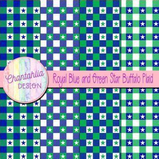 Royal Blue And Green Star Buffalo Plaid Digital Papers