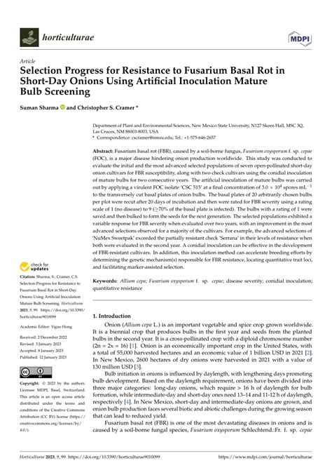 Pdf Selection Progress For Resistance To Fusarium Basal Rot In Short