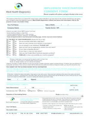 Fillable Online Medihealth Co Influenza Vaccination Consent Form Medi