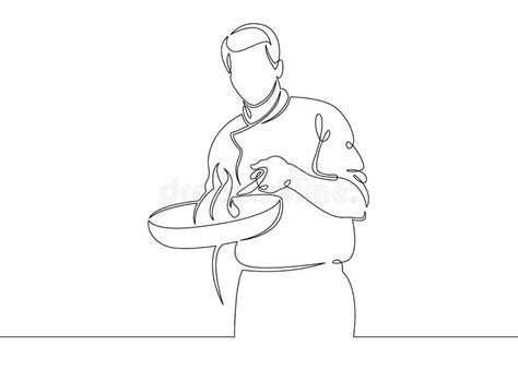 Continuous Line Drawing Single Line Chef Cooking Stock Illustration