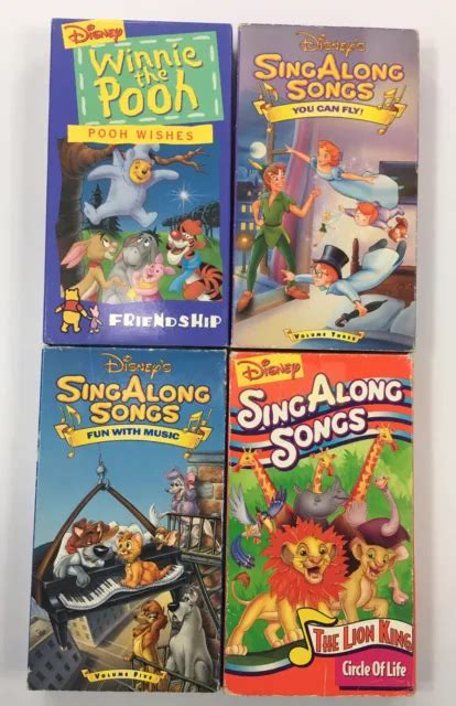 LOT OF 4 Disney Sing Along Songs VHS Winnie The Pooh Peter Pan Lion