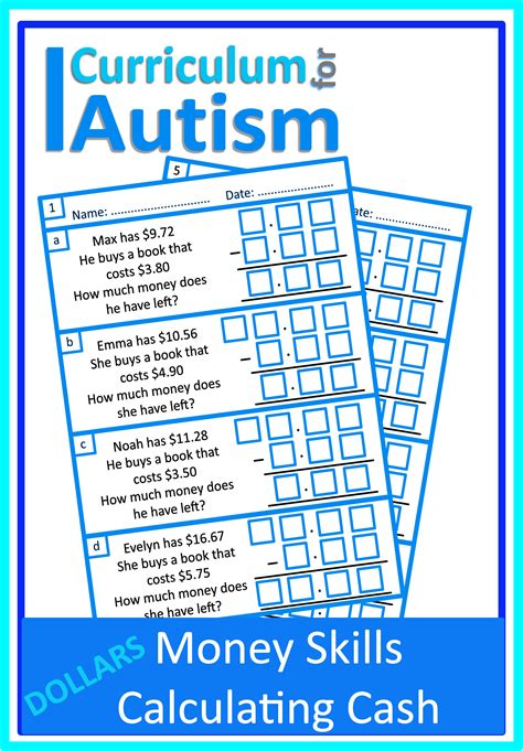 Calculating Change In Dollars Cards Worksheets Autism Special Education