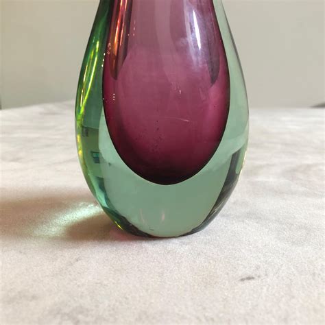 Seguso Sommerso Green And Purple Murano Glass Single Flower Vase Circa