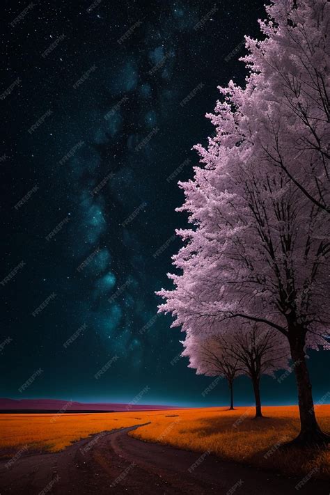 Premium AI Image | A starry night sky with a tree and a starry sky