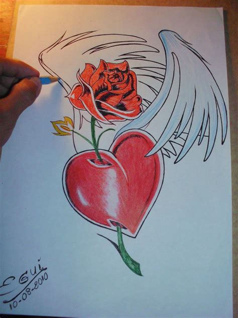 Dibujo A L Piz De Rosas Y Corazones