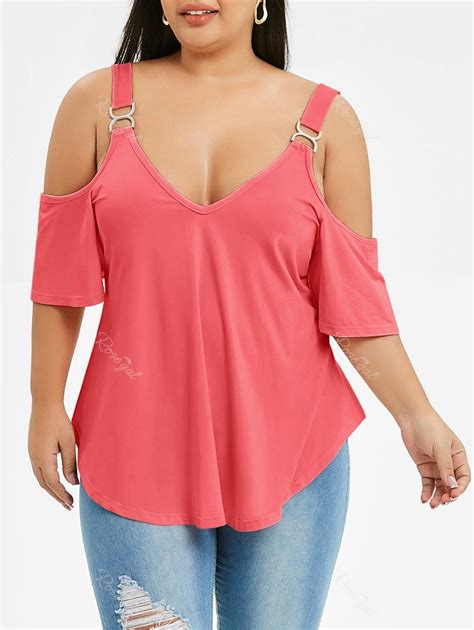 43 OFF Plus Size Open Shoulder Tunic T Shirt Rosegal