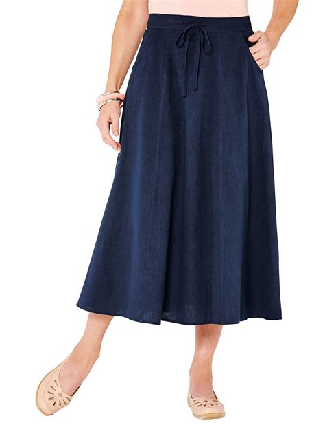 Amber Amber Navy Pull On Linen Blend Skirt Plus Size 12 To 20