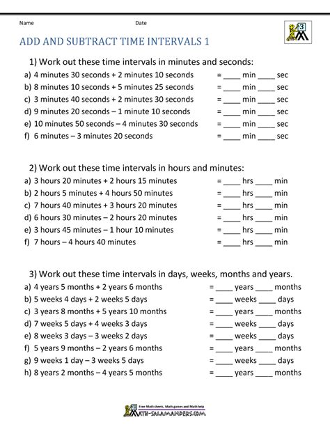 Add And Subtract Time Worksheets