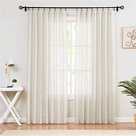 Fmfunctex Natural Semi Sheer Linen Curtains For Living Room Rich Cross