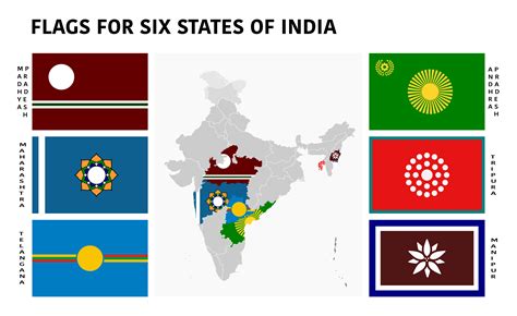 flags for six (remaining) indian states, with map : r/vexillology