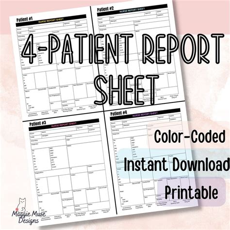 4 Patient Report Sheet Nursing Report Sheet Multiple Patients Nurse