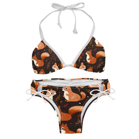 Squirrel Detachable Sponge Adjustable Strap Bikini Set Two Pack