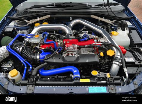freshly detailed subaru impreza sti modified engine bay stock photo alamy