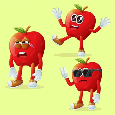 Premium Vector Cute Apple Characters With Emoticon Faces