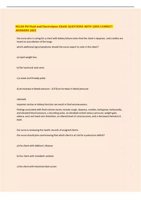 NCLEX PN Fluid and Electrolytes EXAM QUESTIONS WITH 100% CORRECT