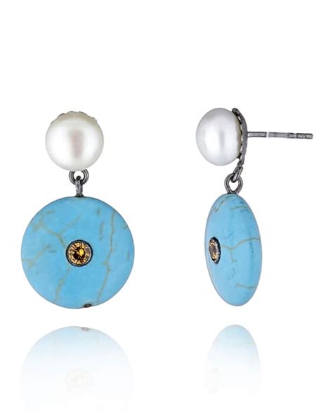 M C L By Matthew Campbell Laurenza Pearl Turquoise Dangle Earrings