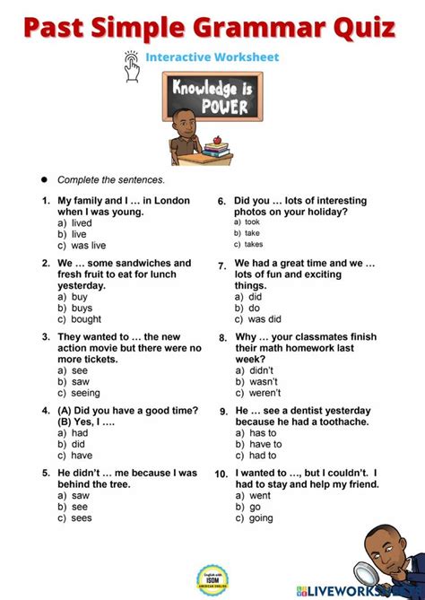 A Printable Worksheet For The Past Simple Grammar Quiz With An Image Of