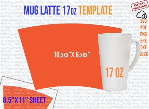 Mug Svg Mug Latte 17oz Template Coffee Mug Latte 17 Oz For Etsy