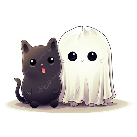 Cute White Halloween Ghost With Black Cat Cat Kitten Black Cat PNG