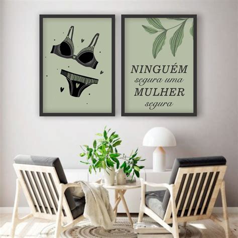 Conjunto De Quadros X Lingerie Verde Moldura Preta Elo