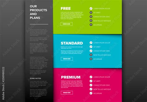 Horizontal Price Table Layout With Red Blue And Green Accents Stock