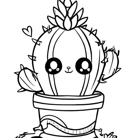 Kawaii Cute Cactus Cub Digitale Grafische Kleurplaat Zwart En Wit