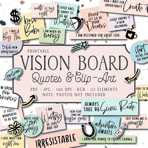 VISION BOARD QUOTES & Clip Art Visioning Printables - Etsy | Vision