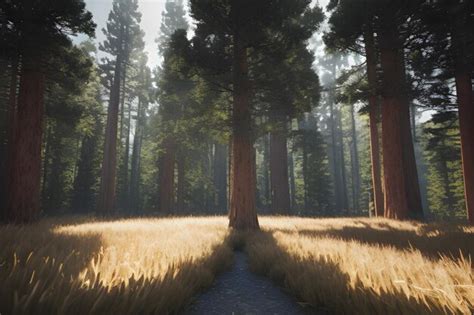 Premium AI Image | A beautiful field with tall amazing pine trees