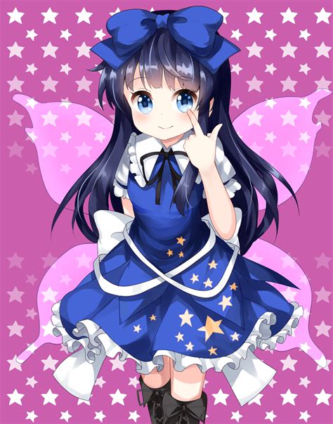 Safebooru 1girl Arm Behind Back Bangs Black Hair Black Ribbon Blue Bow Blue Dress Blue Eyes