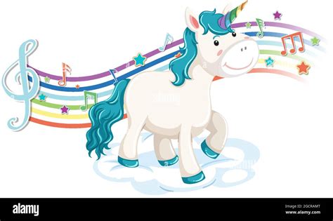 Cute Unicorn Standing On The Cloud With Melody Symbols On Rainbow