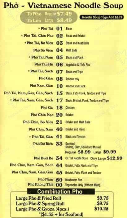 Menu At Pho Tai Vietnamese Restaurant Puyallup