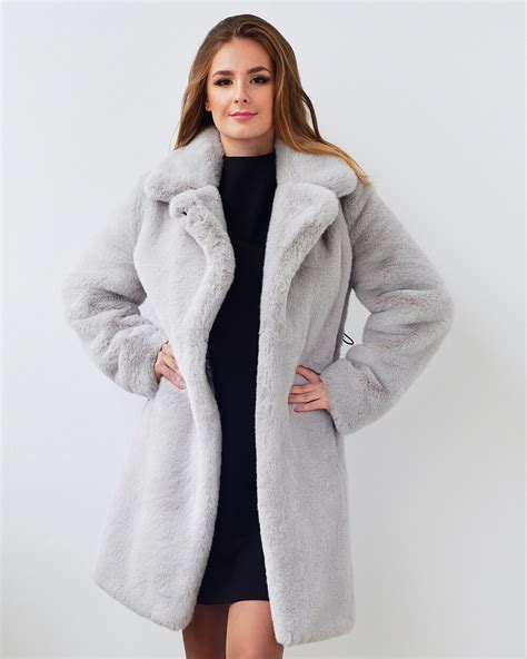 Grey Faux Fur Coat Fur Collar Coat Grey Fur Coat Faux Fur Coat